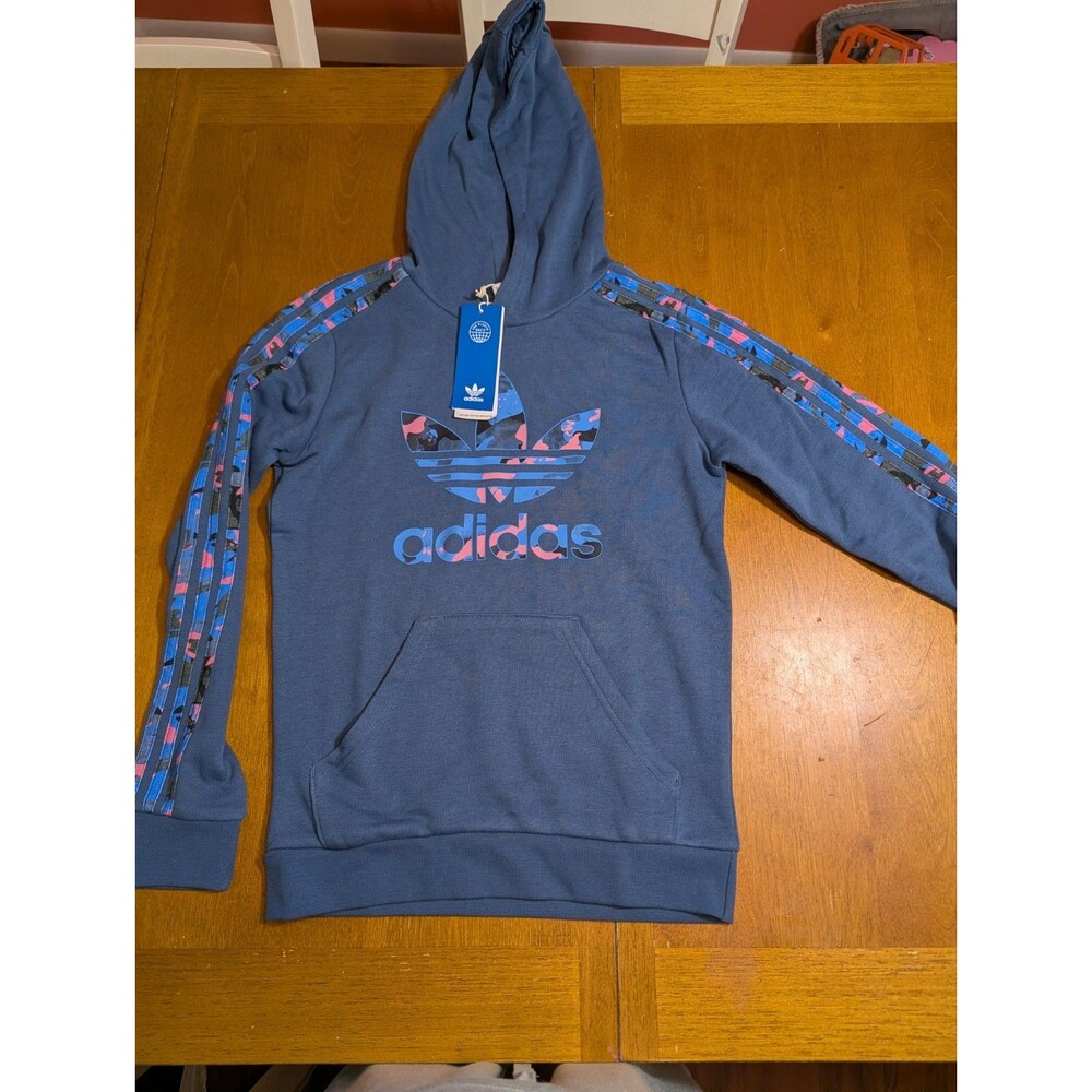NWT Adidas Originals Kids Youth M 11-12Y Hoodie Wonder Steel Blue Camo Trefoil